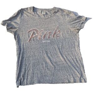 Victoria's‎ Secret PINK Gray T-shirt Size Large Sequin PINK Logo